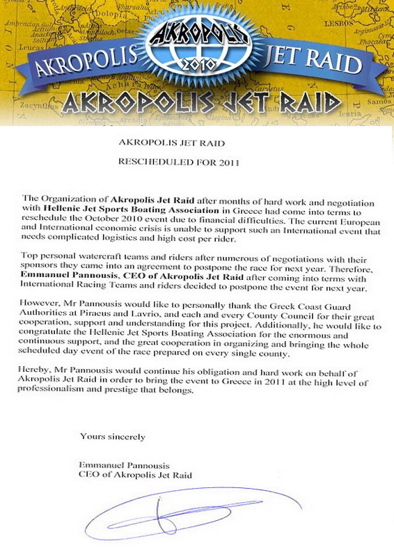 >Akropolis Jet Raid: Rescheduled for May 2011